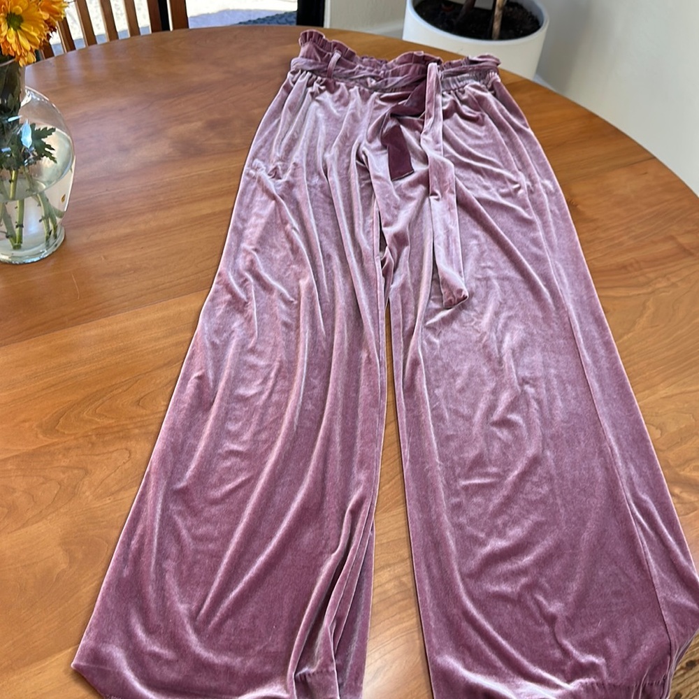 Pink velvet pull on pants